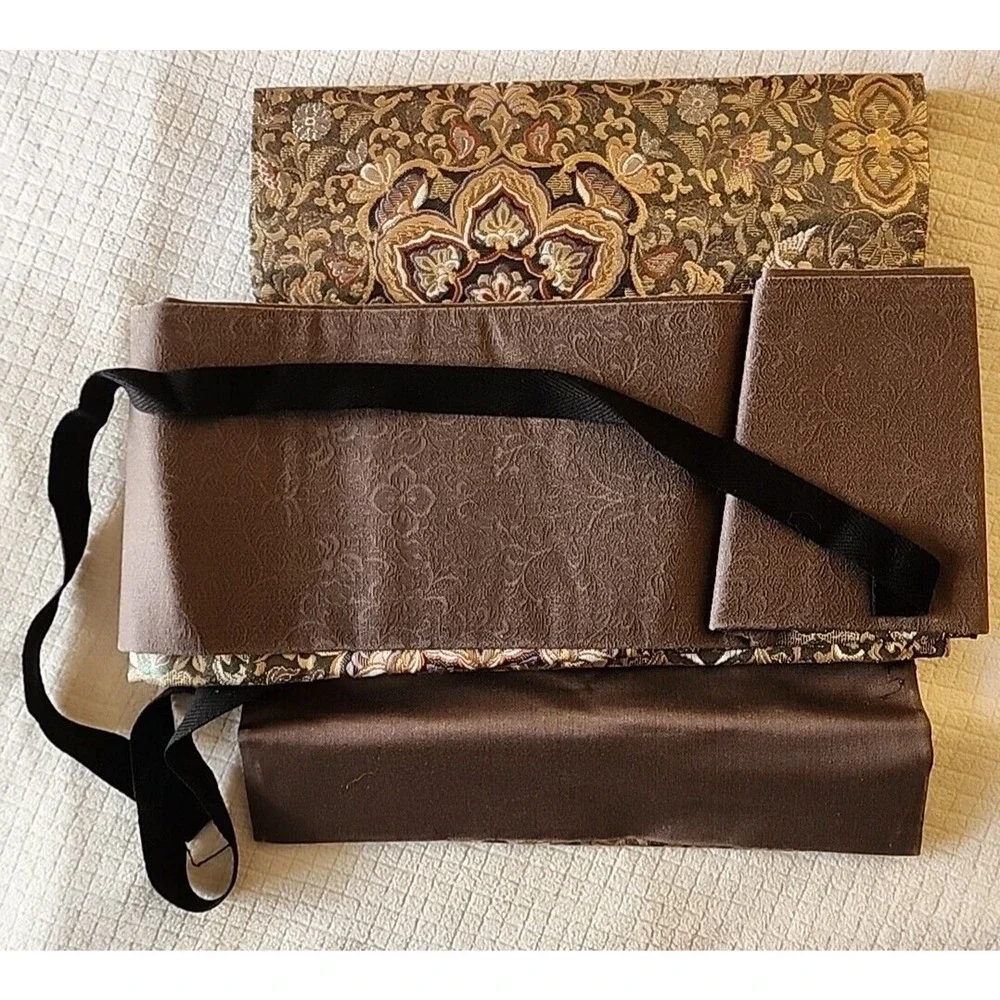 Japanese Metallic Thread and Brocade Silk Nagoya Obi - Gray, Gold, Silver Floral